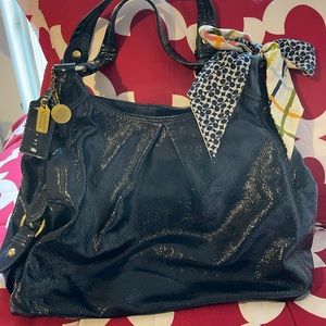 🤩 Coach Blue Patent Leather Bag w/ Silk Scarf.